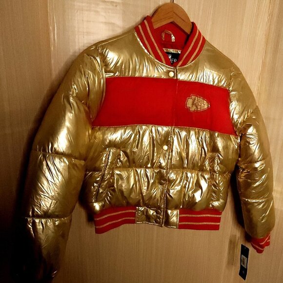 GIII For Her Kansas City Chiefs Womens New Metallic Gold Red Puffer Jacket Small - Picture 3 of 10